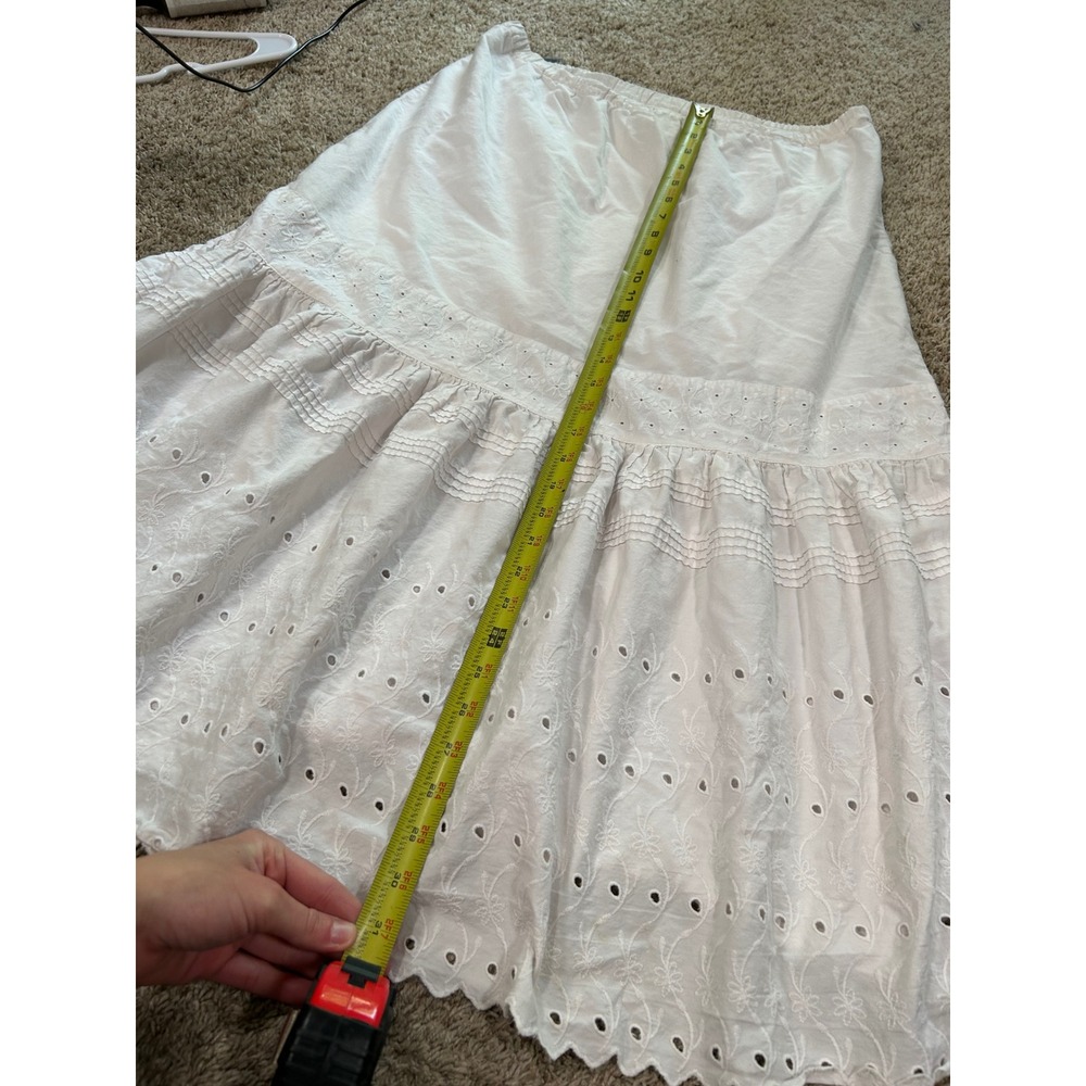 Anthropologie White Tiered Midi Skirt Cotton Boho Festival Cottagecore Prairie S - Picture 7 of 8